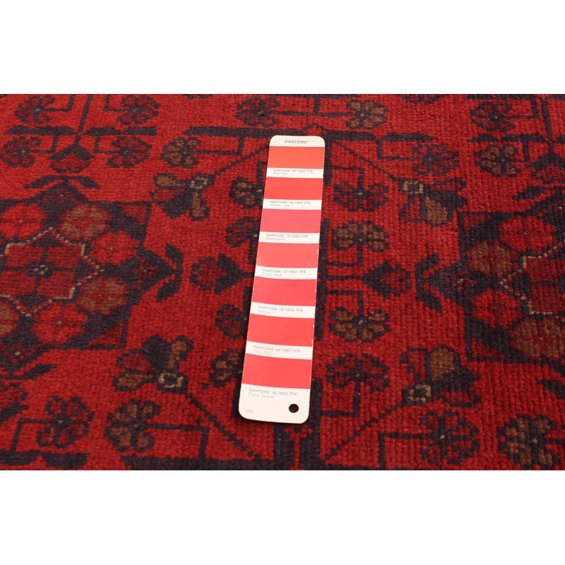 Tapis rouge / noir en laine noué à la main de conception unique 3 pi 4 po x 4 pi 10 po Fokke