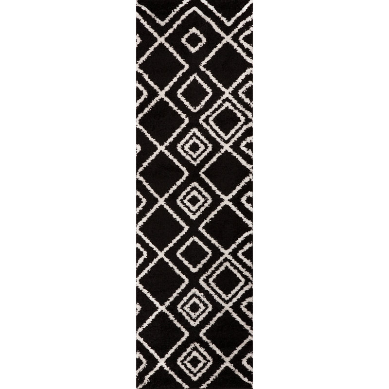 Tapis noir à motifs géométriques, Tapis de couloir 2 pi 7 po x 9 pi