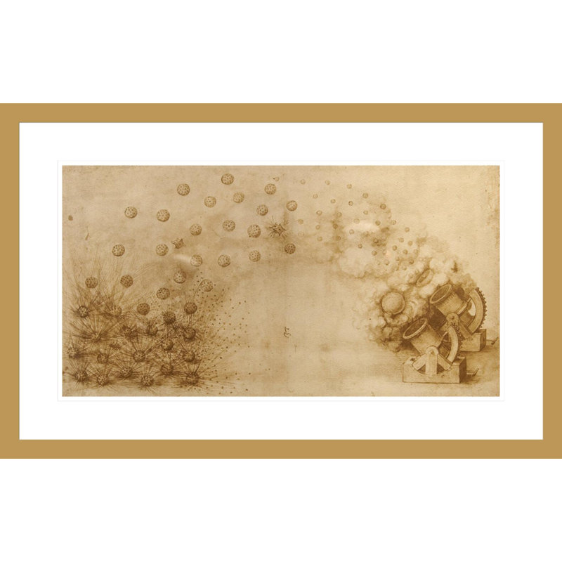 Esquisse d'un mortier pour bombes à fragrance par Leonardo Da Vinci - Impression Giclée encadrée, H 18,66 po x l 29,5 po