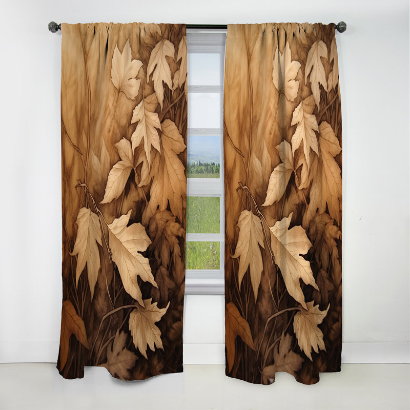 Brun brun beige et feuilles Harmony III - Rideau floral - Rideau occultant floral - 1 panneau, L 52 po x L 84 po