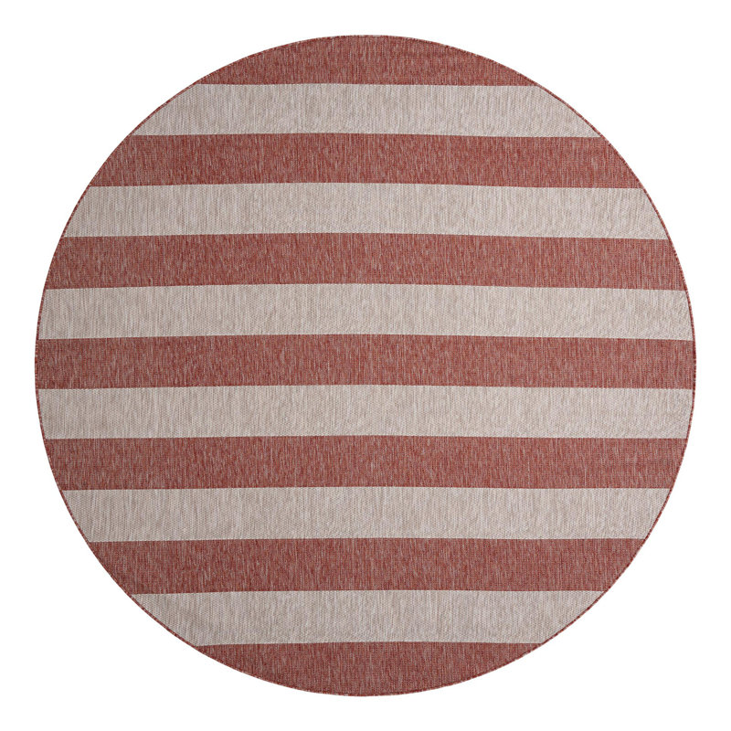 Simkins Striped Red/Gray Indoor / Outdoor Area Rug, Round 10'