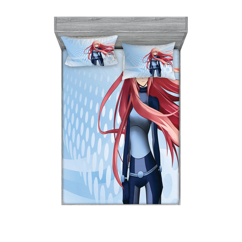Drap-housse et coussin décoratif Ambesonne, bleu pâle, Ensemble de draps pour lit double + 5 pièces supp