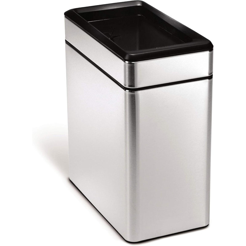 Poubelle mince à profil ouvert de 10 litres et 2,6 gallons pour salle de bain en acier inoxydable brossé