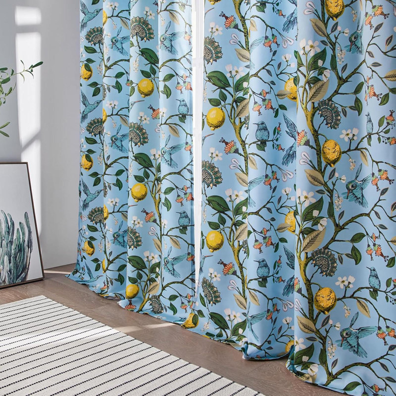 Curtains Decorative French Country Grommet Antique Decor Hummingbird Window Covering For Living Room Bedroom Dining, Blue