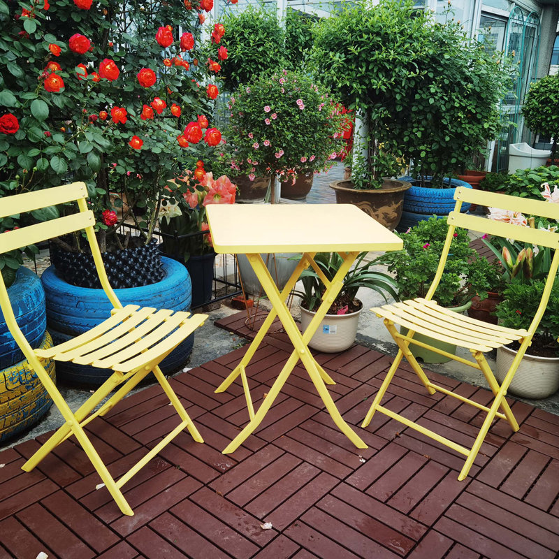 Ensemble bistro 3 pièces de table carrée pliable et chaises, Jaune