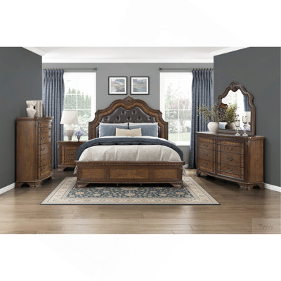 Formal Elegant Design Queen Bed Upholstered Headboard Dark Brown Finish Wooden Traditional Bedroom Furniture 1pc Intricate Carvings