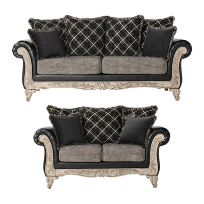 Ahliana Modern Sofa San Marino 2-Tone Fabric Wooden Frame Sofa And Loveseat Set