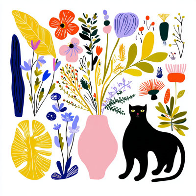 Botanical Cat Collage III Wrapped Canvas Wall Art