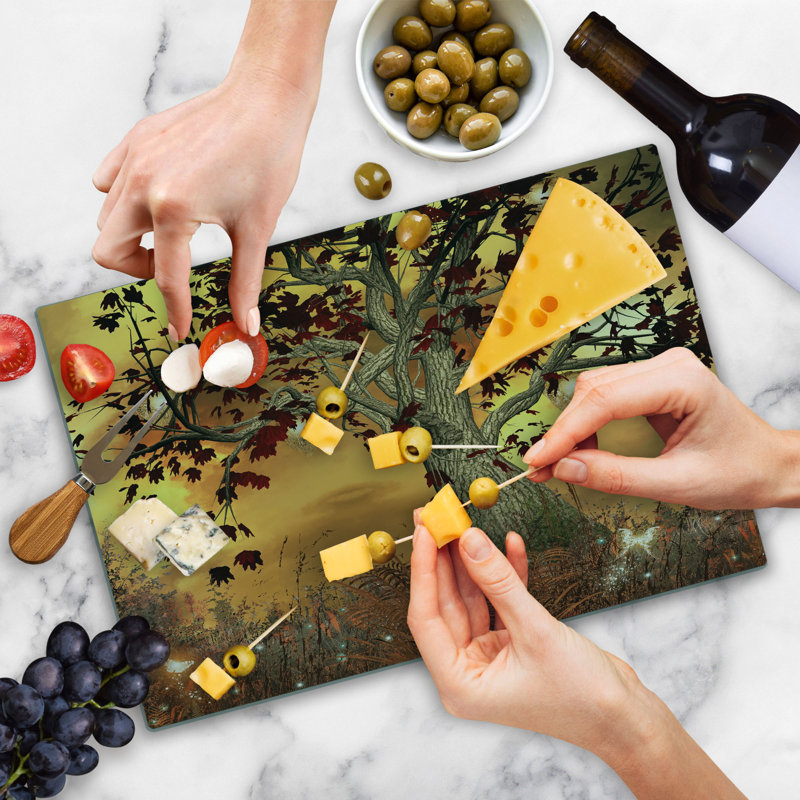 Ambesonne Tree Cutting Board Large Size Earthy Color Tones Composition Amber Fawn Burgundy