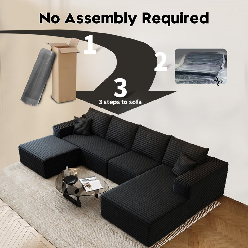 135.4"Cloud Modular Sectional Couch with 1 Ottoman,Modern Minimalist Upholstered Couches, Comfort U Shaped Sofa for Living Room,Deep Seat Corner Couch,No Assembly Required
