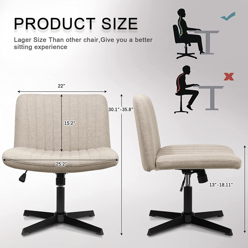 Fauteuil de bureau Criss Cross, chaise de bureau confortable à pieds croisés sans roulettes, siège moderne à hauteur ajustable et pivotant en tissu pour ordinateur personnel