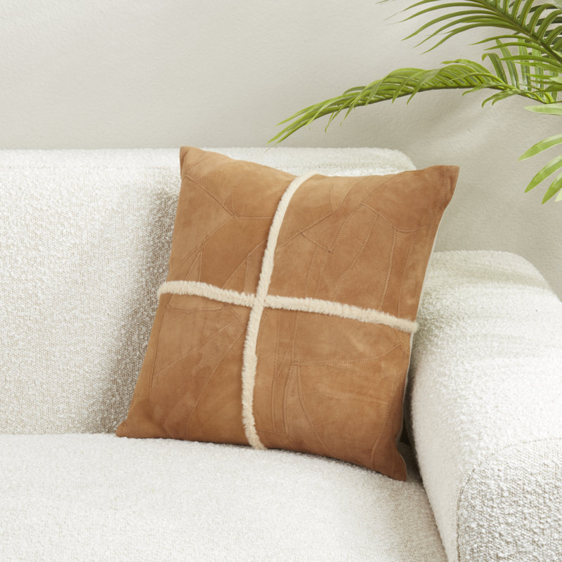 Distinctive Patchwork Leather Pillow, No Insert, Brown