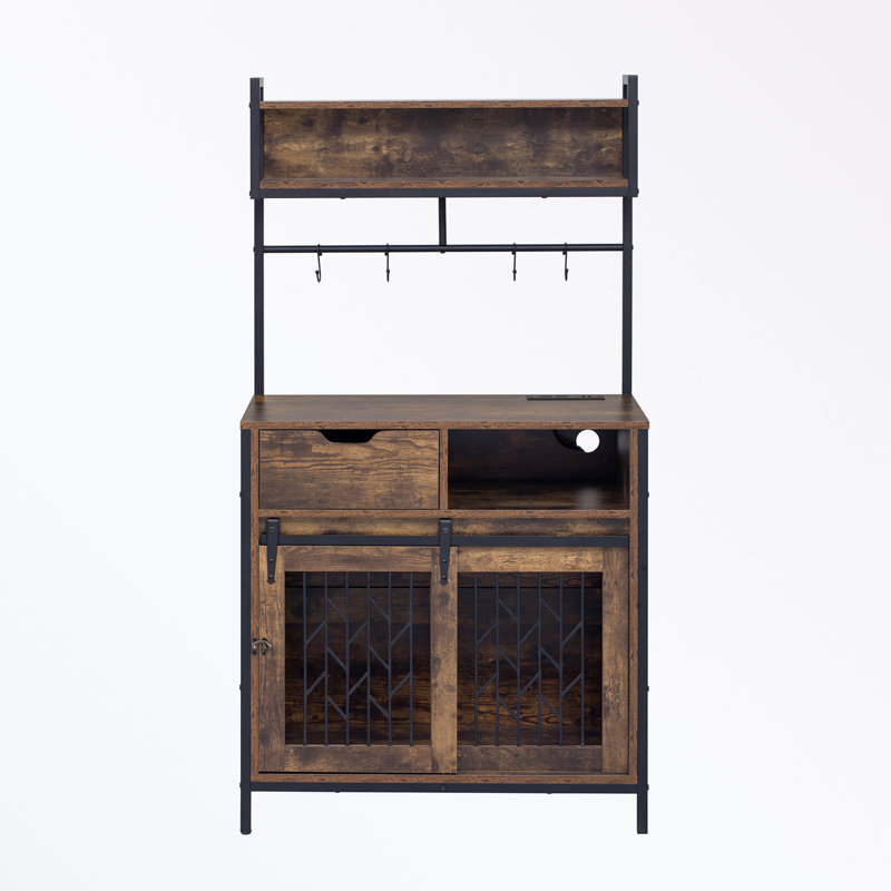 Cage pour chien avec porte coulissante et rangement ouvert