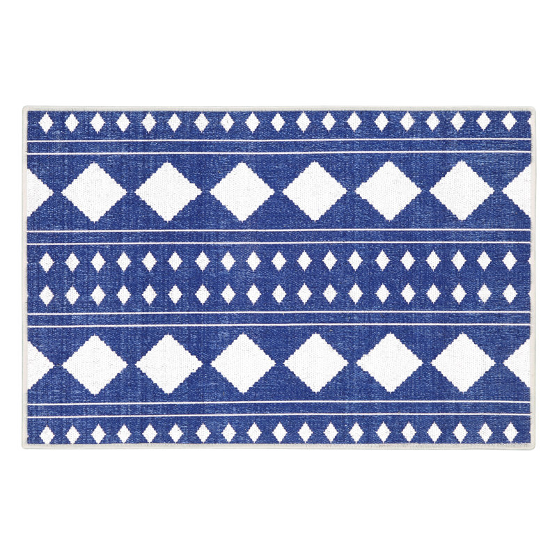 Jaason Geometric Non-Skid Kitchen Mat, Navy