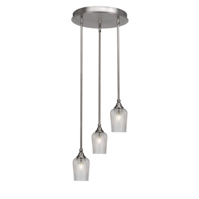 Luminaire suspendu grappe suspendu 3 lumières avec verre texturé 5 "Lesli