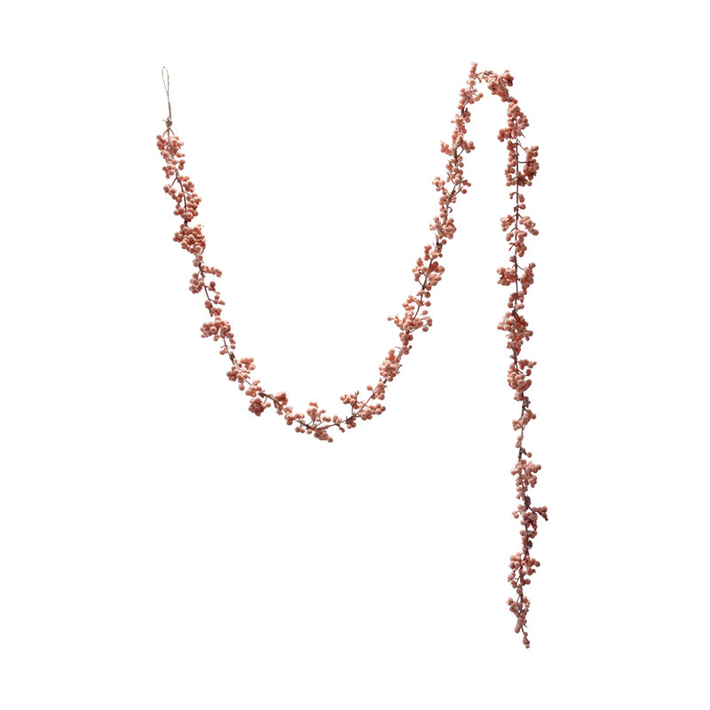 Flocked Foam Ball Garland with Berries, Pink