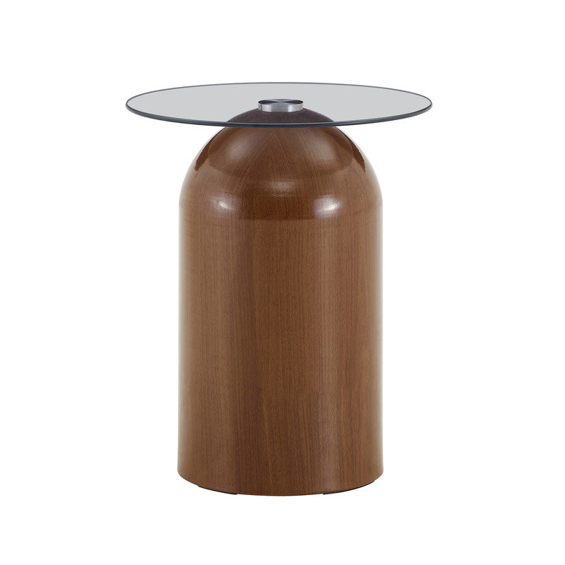 Table basse ronde en verre trempé noyer de 15,7 po, table d'appoint moderne Mid-Century pour le salon, petits espaces