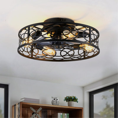 20" Low Profile Caged Ceiling Fans With  Remote Control,6 Speed, Farmhouse Flush Mount Ceiling Fan With 6 Speeds Reversible Motor, For Kitchen, Bedroom--NOT Included Bulbs