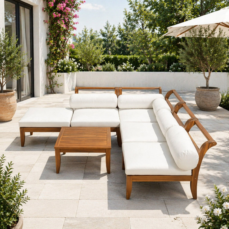 Ensemble de canapé de patio 6 pièces, ensemble de conversation modulaire d'extérieur en bois d'acacia