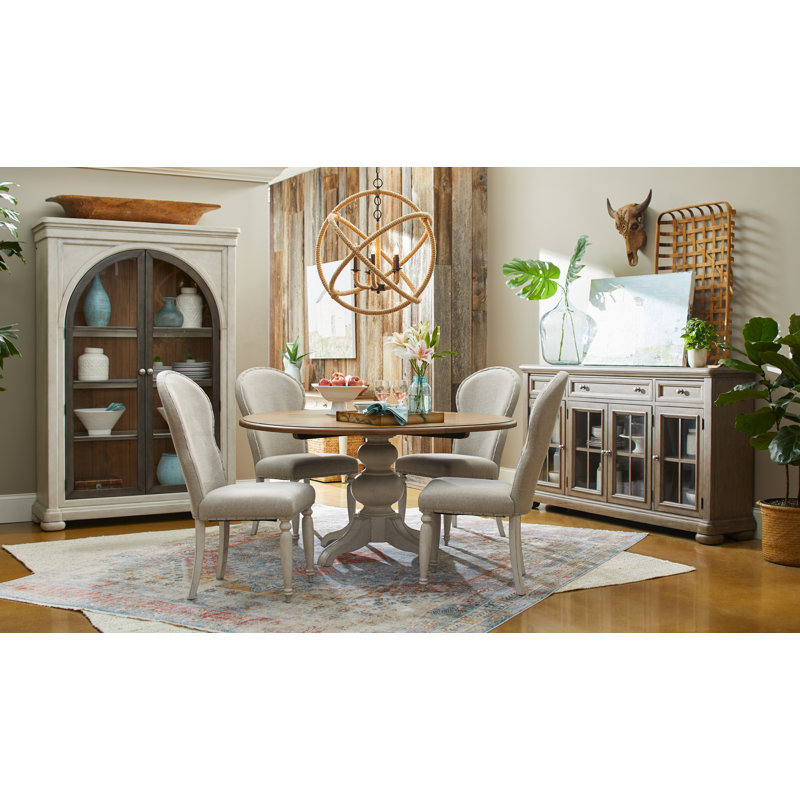 Cottage Cream Upholstered Wood Side Chair Set