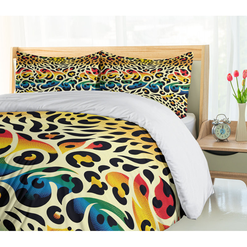 Twin Yellow and Multicolor Leopard Print Duvet Cover Set