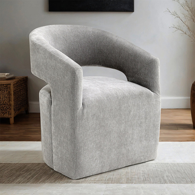 Fauteuil contemporain avec base piédestal, roulettes et tissu texturé pour des sièges élégants., Gris clair