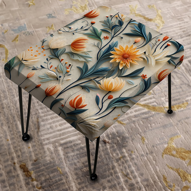 Repose-pieds orange et vert avec fleurs tranquilles et zen