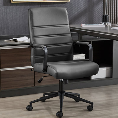 Fauteuil de bureau à dossier moyen, chaises de salle de conférence avec roulettes, fauteuil roulant à hauteur ajustable en cuir nervuré.