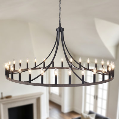 Covington 30- Light Large Farmhouse Wagon Wheel Chandelier Candle Style Rustic Round Lights Fixture for Kitchen Island Living Room Foyer Entryway