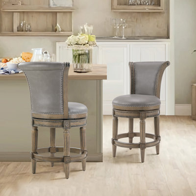 Elveria Classic Upholstered Bar Stools With Wooden Frame And Nailhead Trim