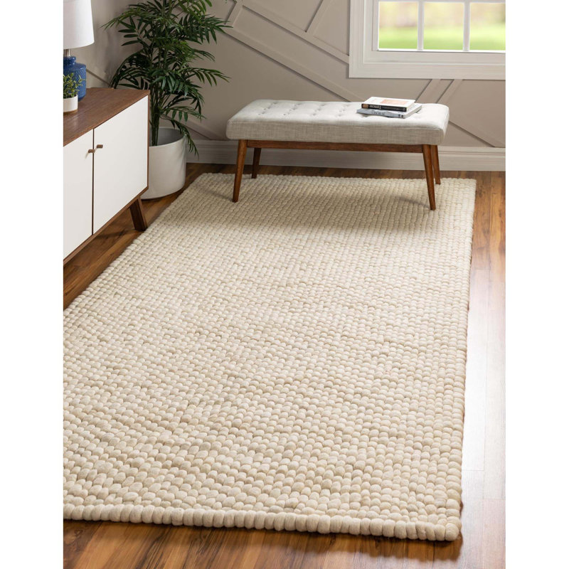 Rectangle Sondra Power Loomed Wool Area Rug in Beige, Rectangle 8' x 10'
