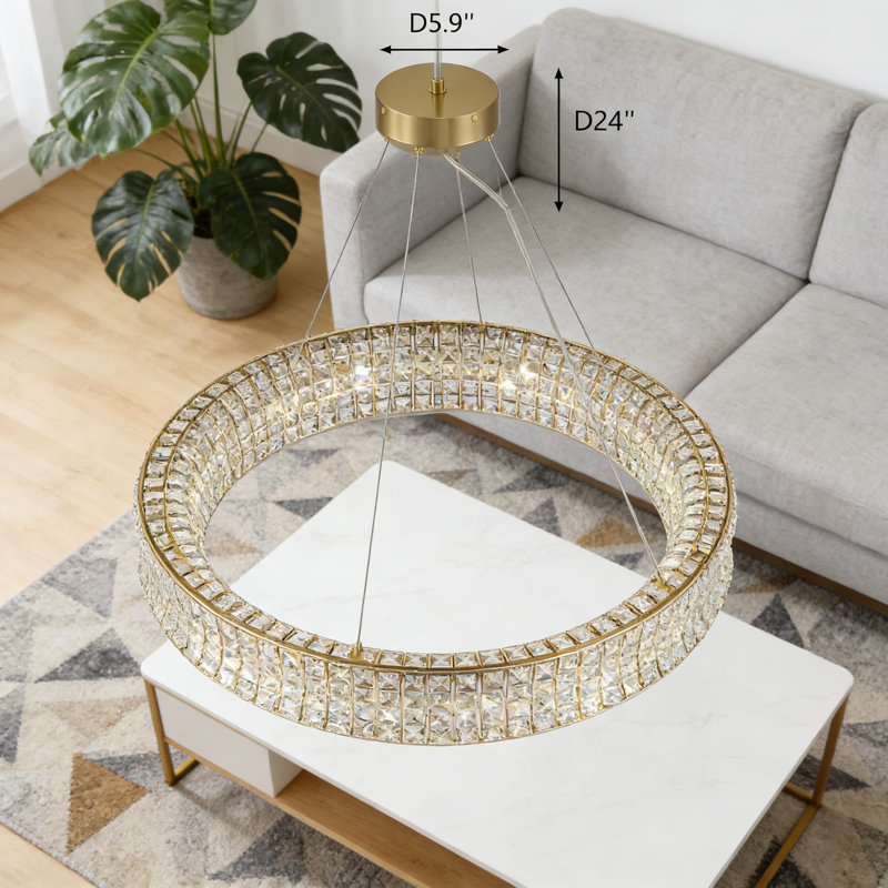 Lustre moderne en cristal avec 12 lumières, plafonnier rond contemporain avec cristaux rectangulaires pour la salle à manger, le salon, la chambre à coucher ou le vestibule, installation facile