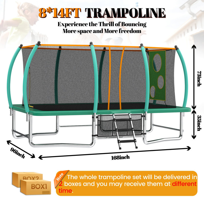 Longue trampoline rectangulaire extérieure pour adultes 8X14FT, Vert