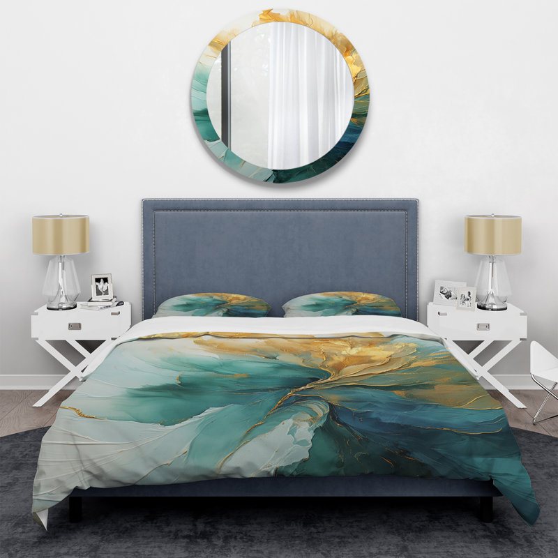 Ensemble de housse de couette Gold and Teal Aurora Harmony - Abstract Spirals