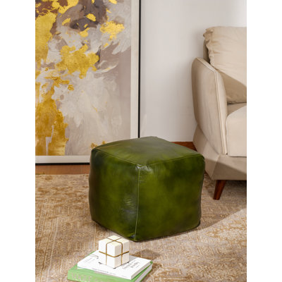 POUF EN CAOUTCHOUC FABRIQUÉ À LA MAIN EN CUIR FABRIQUÉ ET FABRIQUÉ À LA MAIN - de forme carrée, de couleur verte, de couleur unie uni, de cuir Buffalo Genunie, de coton recyclé rembourré, de pouf de salon, de salle d'étude, Patio et bureau