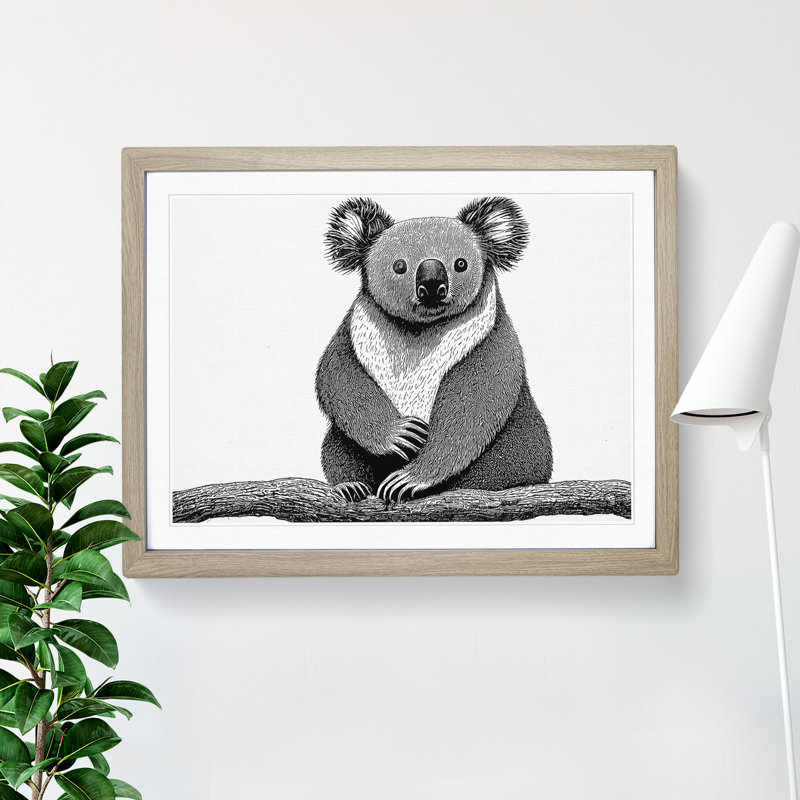 Sitting Koala Bear - Framed Print, Oak