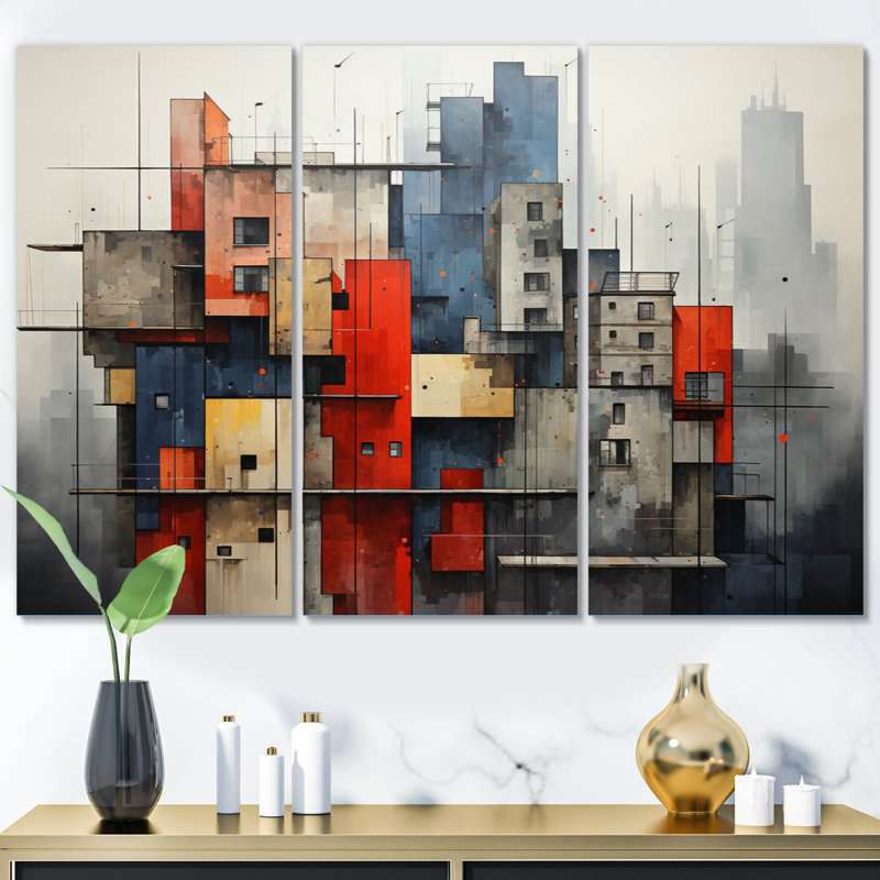 Abstract Architectures III - Ensemble de décoration murale Collages abstraits, H 32 po x l 48 po x P 1 po