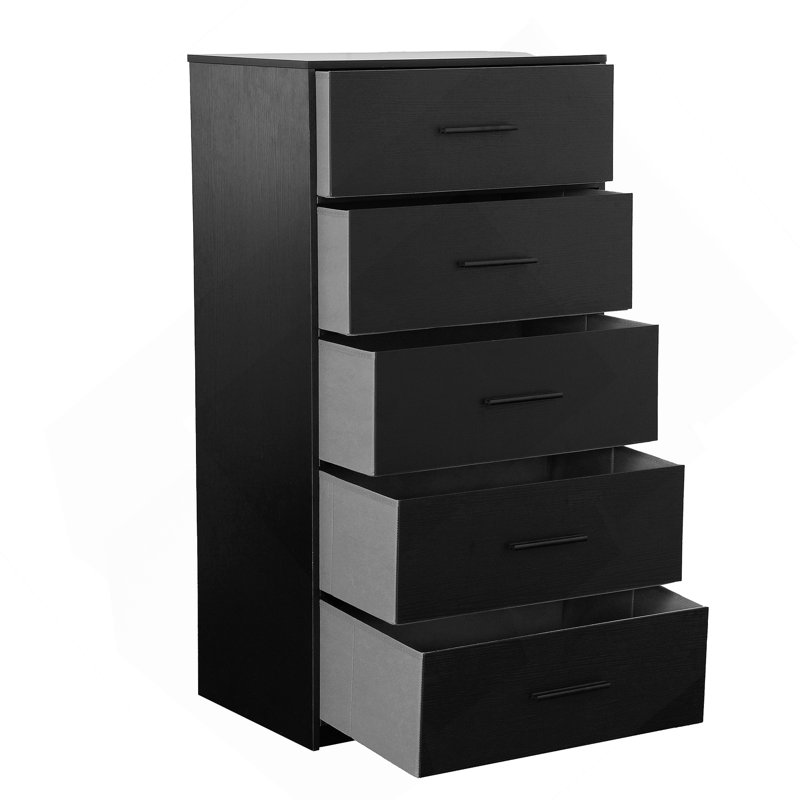 Commode 5 tiroirs avec tiroirs en tissu, Noir