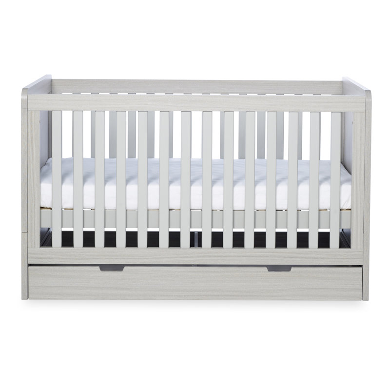 Pembrey Cot Bed, Under Drawer & All Seasons Premium Pocket Sprung Mattress, Ash Grey