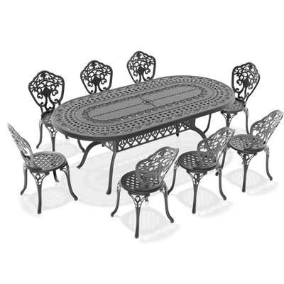 All-weather 9 Dining , Cast Aluminum, Black, Fatigue-relieving Design Of With - Coating