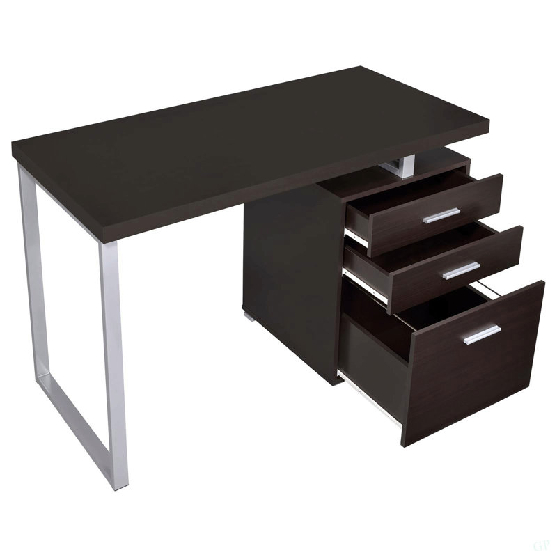 Bureau réversible à 3 tiroirs Cappuccino, Cappuccino / Argent
