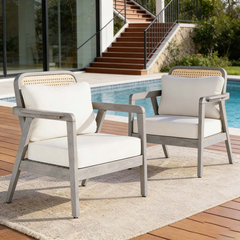 Fauteuil club d'extérieur en bois d'acacia, Gris clair - 2 pièces