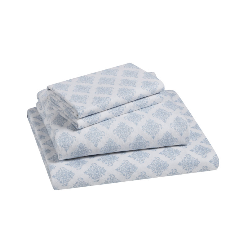 Alexa Medallion Triple Brushed Cotton Flannel Bed Sheet Set, Twin Sheet Set + 1 Fitted Sheet + 1 Pillowcase