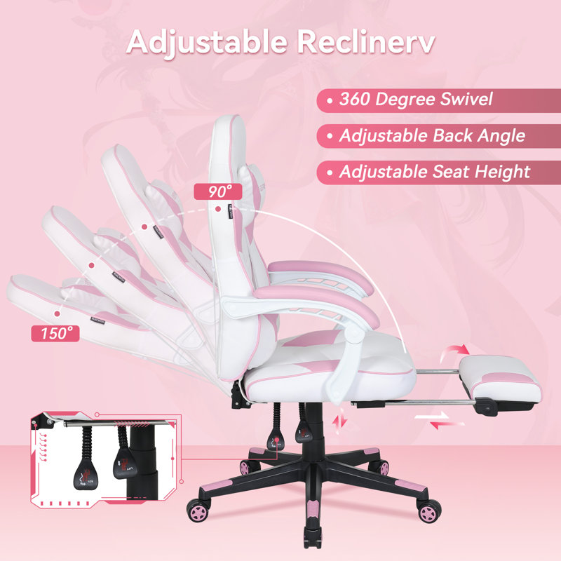 Adults Ergonomic Racing Style High Back Computer Chair with Footrest Headrest and Lumbar Support, Pink