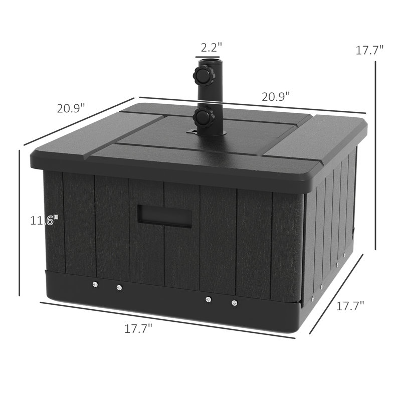 175 lb Capacité de base de parasol 31, table basse, bac à fleurs, noir, remplissable avec roues à impact, capacité noire, réglable