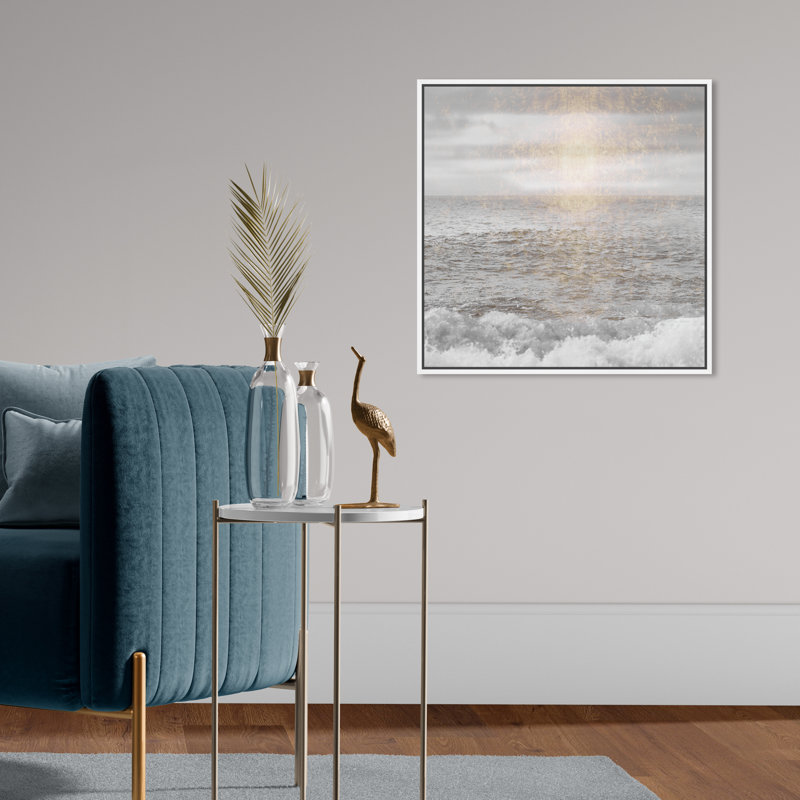 «Water Grey Sea Coastal», impression sur toile, H 20 po x l 20 po, Toile blanche encadrée