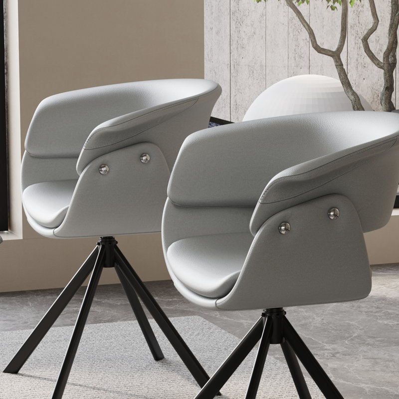 Modern Swivel Upholstered Dining Chairs Faux Leather Side Chairs with Metal Legs