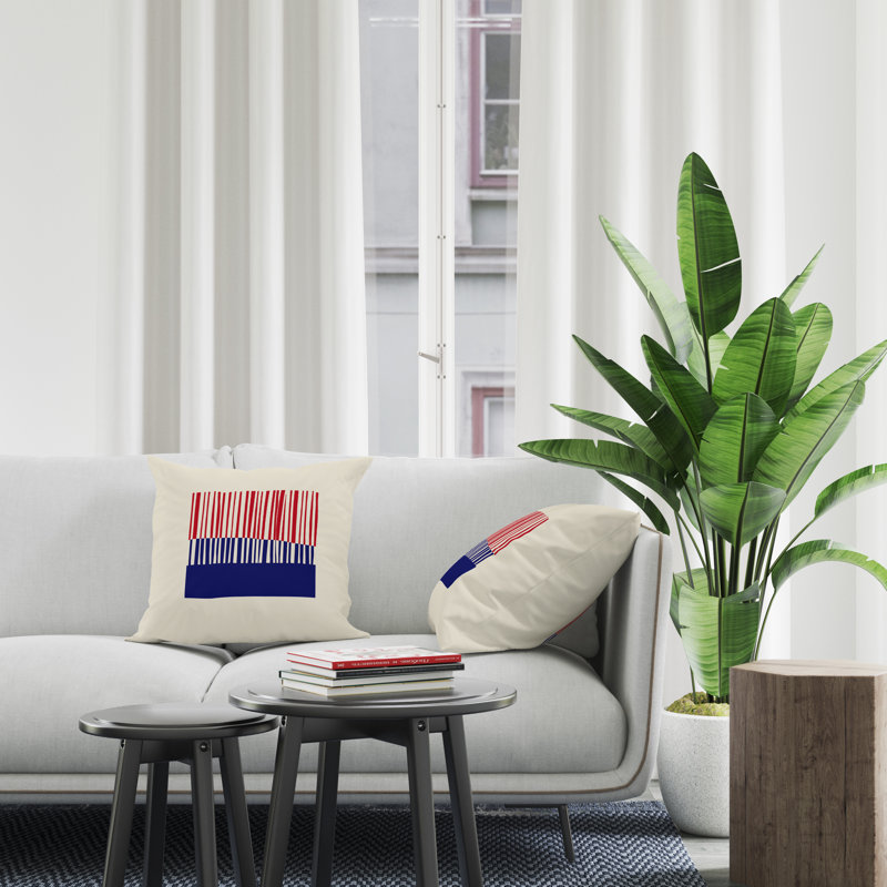 Jeté carré en polyester intérieur / extérieur, L 17 po x H 17 po, Rouge / bleu marine