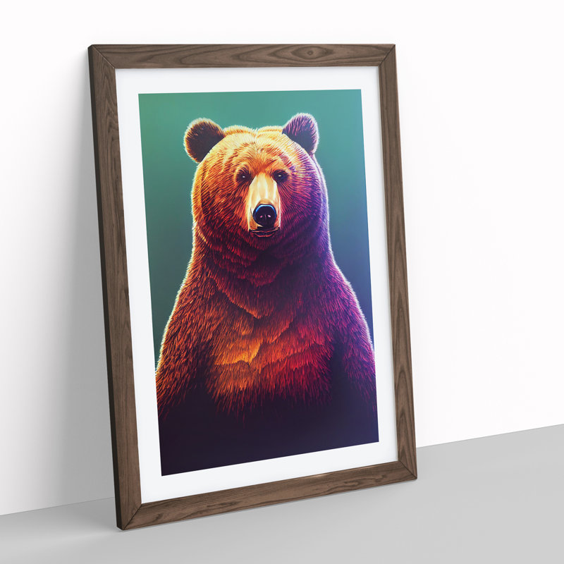 Grizzly Bear No.1 - Framed Print, 34cm H x 25cm W x 2cm D, Walnut