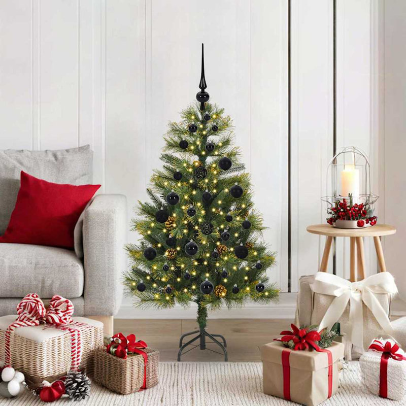 Artificial Hinged Christmas Tree with Cones, Black, 3.94' H